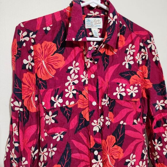 Lucky Brand sili Blouse For Women Size Medium Floral Print Roll Tab Sleeves - Picture 6 of 13